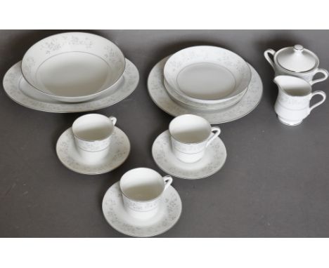  A 20th century Japanese 'Platinum Rose' dinner and tea service for eight place settings, (qty).