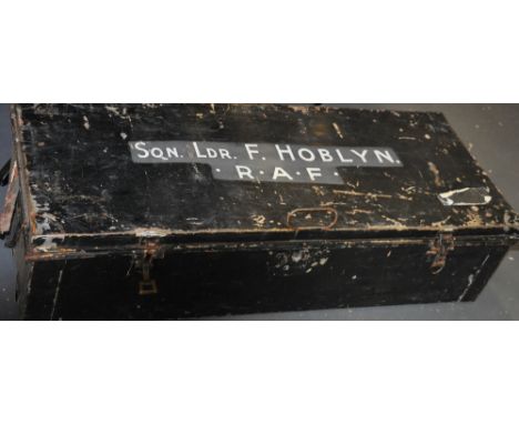 An RAF rectangular tin trunk together with a mink stole and 3/4 length fur coat