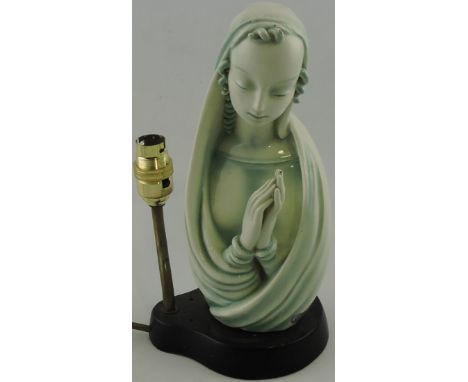 A Goldscheider porcelain table lamp modelled as Madonna in Lament, H. 24 cms