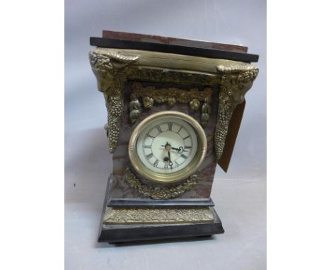 A Louis XV style slate and marble mantle clock, with brass mounts, H.29 W.19 D.16cm 