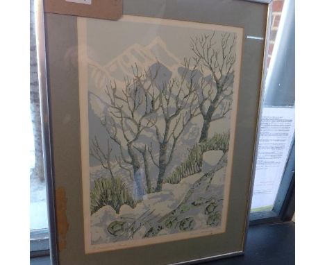 A framed and glazed limited edition print, signed Jane Moore and to other large framed and glazed prints 