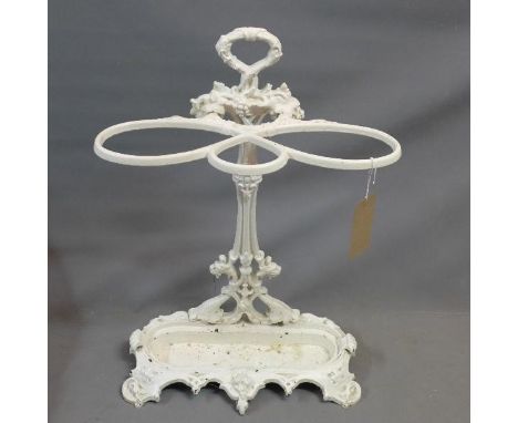 A Victorian white painted cast iron stick stand, H.76 W.52cm 