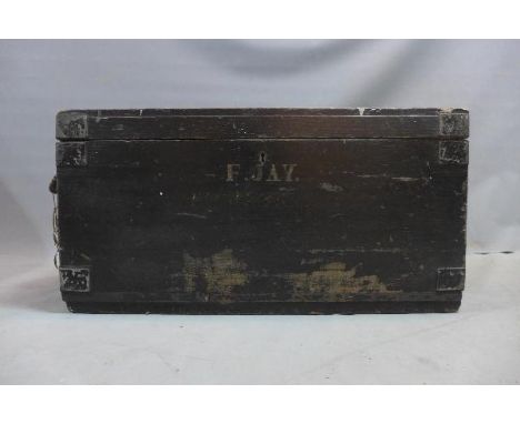 An early 20th century black painted military trunk, H.35 W.69 D.37cm 