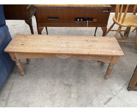 A VICTORIAN STYLE PINE BENCH, 46.5" WIDE 