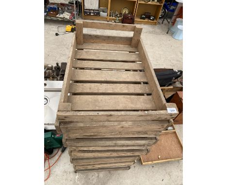 A GROUP OF SIX VINTAGE WOODEN POTATO SPRITTING BOXES 