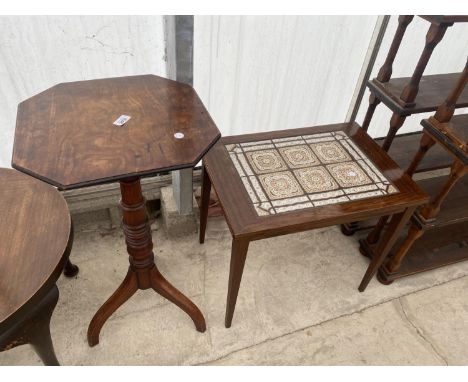 A VICTORIAN OCTAGONAL TRIPOD TABLE AND 1970'S TILE-TOP TABLE 