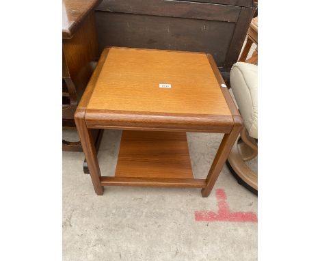 A RETRO TEAK TWO TIER LAMP TABLE STAMPED 'MADE IN DENMARK' 