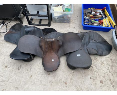 THREE VINTAGE LEATHER HORSE SADDLES 