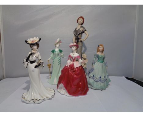 A COLLECTION OF FIVE FIGURINES TO INCLUDE A ROYAL WORCESTER MINIATURE AND THREE COALPORT MINIATURES 
