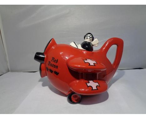 A CARLTONWARE RED BARON AEROPLANE TEAPOT IN ORIGINAL BOX 