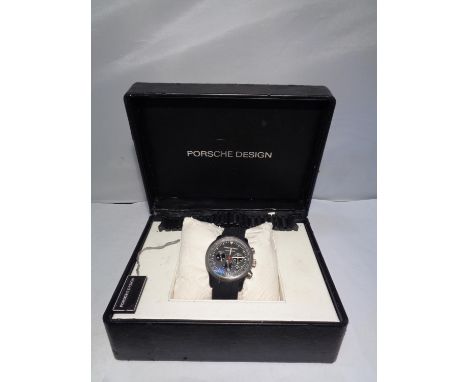 A BOXED PORSCHE DESIGN AUTOMATIC CHRONOGRAPH WRISTWATCH WITH EXTRA STRAP AND INSTRUCTIONS RRP £3075 