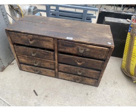 A VINTAGE EIGHT DRAWER PINE ENGINEERS CHEST 