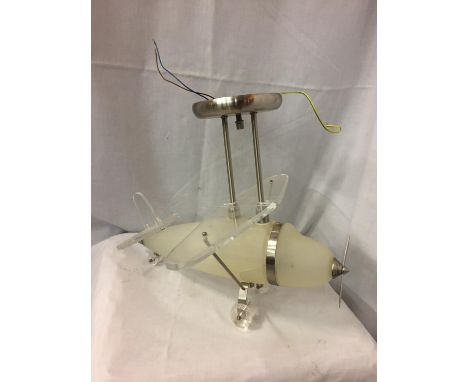 A VINTAGE OPAQUE GLASS DECO STYLE PLANE LIGHT (GLASS A/F) 