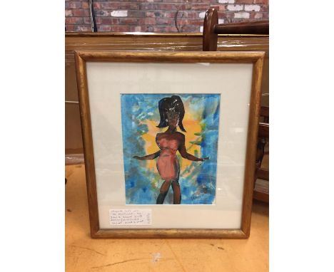AN ORIGINAL 'MS MOTOWN' BY IAN E DUNLOP 2001 FRAMED OIL ON PAPER, SIGNED FRONT AND BACK 