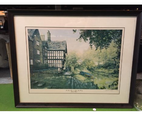 A FRAMED LIMITED EDITION MALCOLM BUTLER PRINT 'THE PACKET HOUSE AND BOAT STEPS WORSLEY' 322/500 