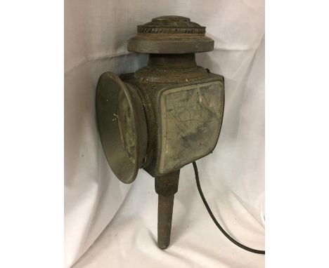 A VINTAGE COACHING LAMP CONVERTED TO ELECTRIC 