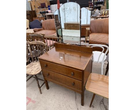 A MID 20TH CENTURY OAK TWO DRAWER DRESSING TABLE WITH TRIPLE MIRROR 