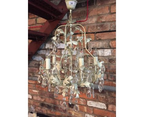 A DECORATIVE VINTAGE STYLE LEAF AND GLASS CHANDELIER 