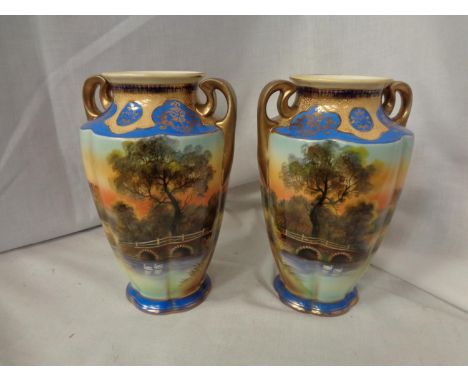 A PAIR OF MATCHING NORITAKE VASES 