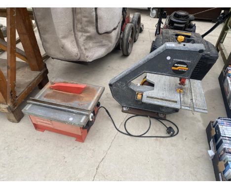 A BURGESS BK3 PLUS ELECTRIC BANDSAW AND A FURTHER ELECTRIC TILE CUTTER 