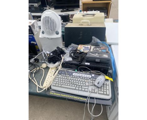 AN ASSORTMENT OF ELECTRICALS TO INCLUDE A PHILIPS CD RECORDER, A COMPUTER KEYBOARD AND CABLES ETC 