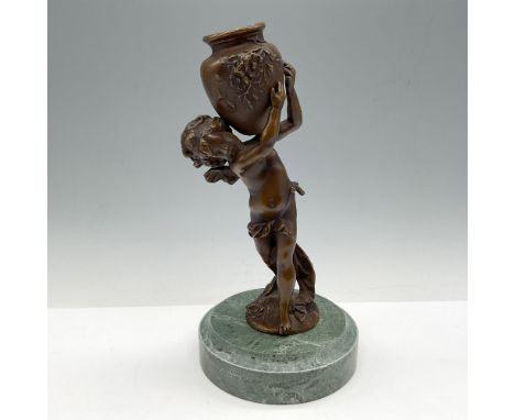 French bronze figure beautifully sculpted carrying urn. Sculpture is mounted on a green marble base. Issued: 20th centuryDime