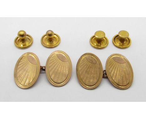 Pair of 1920s engine turned 9ct cufflinks, 6.9g and two pairs of 9ct dress studs, 1.8g (6) 