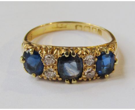 Early 20th century 18ct sapphire and diamond ring, London 1915, size O, 4.7g 