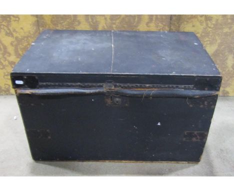 A vintage overlaid pine trunk with hinged lid 45 cm high x 76 cm x 48 cm approx 