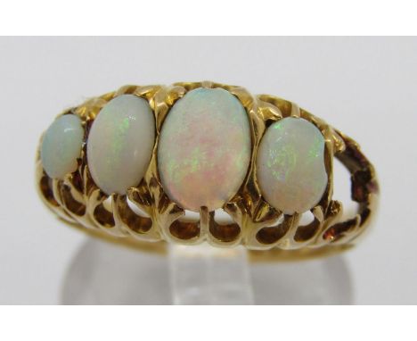 18ct graduated opal ring, maker 'C&amp;S', Birmingham 1904, size O, 3g (one stone vacant) 