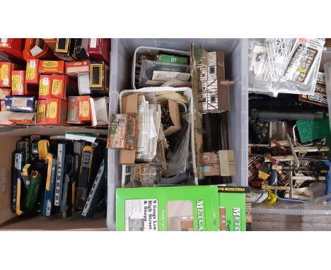 A large collection of 00 gauge railway modellers workshop materials including, diesel train parts, lineside buildings etc tog