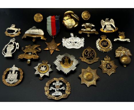 A small collection of cap badges, to include Military Police, Royal Army Service Corp, Gloucestershire Regiment, etc 