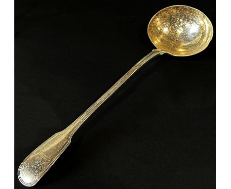 A William IV silver ladle, London 1835, makers mark rubbed, W? 35cm long, 8.5oz approx 