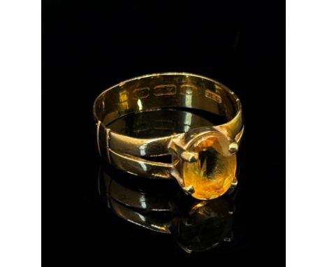 Antique 22ct ring set with an oval citrine, maker 'SH', size Q, 3.8g 