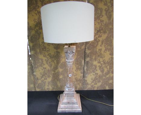 A hardwood column lamp on stepped base, 70cm high (plus fittings) with shade 
