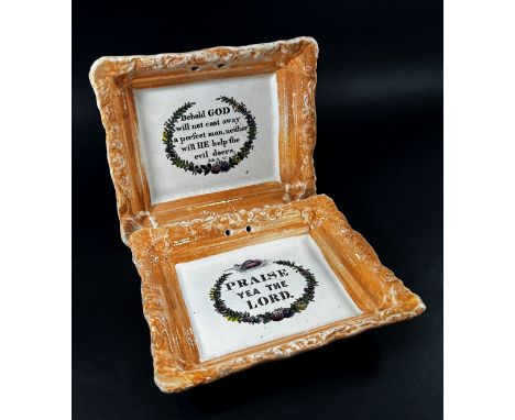 A pair of Victorian cottage ceramic Sunderland lustre wall plates with religious texts 