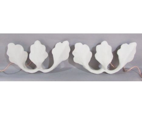 A pair of Porto Romano plaster three branch wall lights, with LED tape lighting, both with two pin plugs,  37cm wide. 