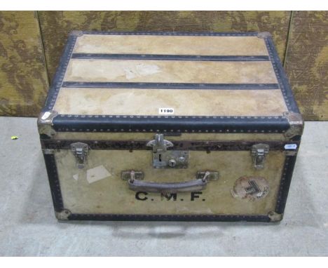 A small vintage travelling trunk with vellum panels by Debenham &amp; Freebody, 56cm wide 