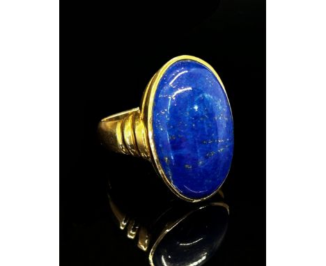 14ct oval cabochon lapis lazuli dress ring, size N, 8.7g 