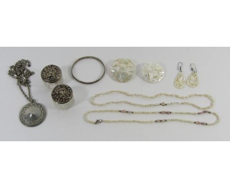 Collection of costume jewellery to include a Jorgen Jensen pewter pendant necklace, no.53, a Charles Horner engine turned sil