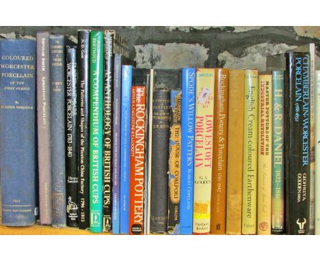 An extensive collection of ceramics reference books (50+) to include Coalport, Royal Worcester, New Hall, Spode &amp; many ot