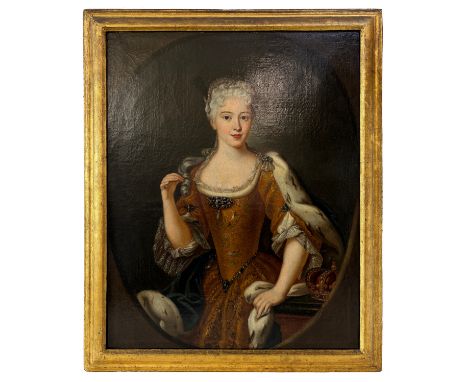 Circle of Antonio David (1698–1750) - Portrait of Maria Clementina Sobieska (18th Century), half-length in a gold dress and e