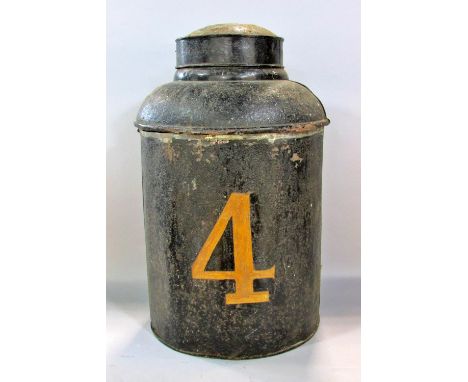 A large distressed 19th century Japanned black tea caddy No 4, 47cm high 