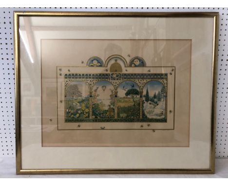 Fiona Owen (20th Century) - Decorative gilded archways with seasonal landscape views and animals, limited edition print in co
