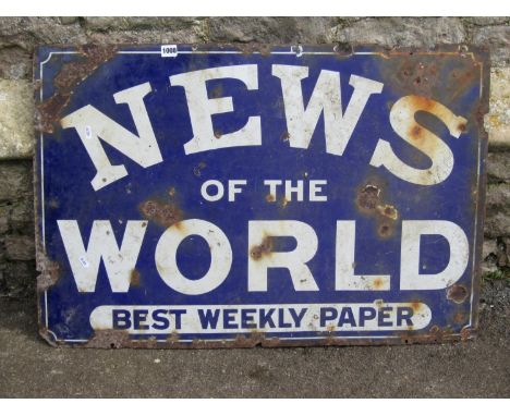 News of the World enamel street sign, 90cm wide x 62cm high approx 