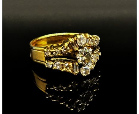 Vintage 18ct vari-cut diamond cluster ring, centre stone 0.40ct approx, maker 'CMJ', London 1990, size N/O, 6.6g 