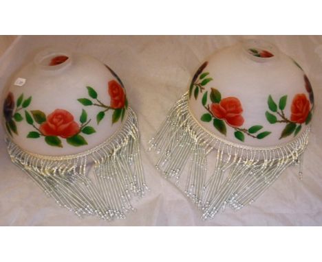 A pair of frosted glass lamp shades with lustre type beaded decoration, a selection of Portmeirion china, Royal Doulton "Old 