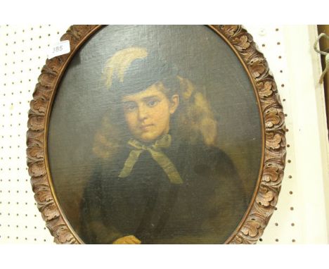 CIRCA 1900 ENGLISH SCHOOL "Young girl in feather-trimmed hat, arms folded before her", a portrait study, half length, oil on 