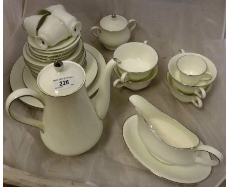 A Wedgwood "Silver Ermin" tea / coffee service, together with a Zeller sheep decorated breakfast set