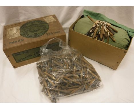 A box containing a vintage Dominion Dairy Company Limited cardboard box containing a lace bolster and section of part complet